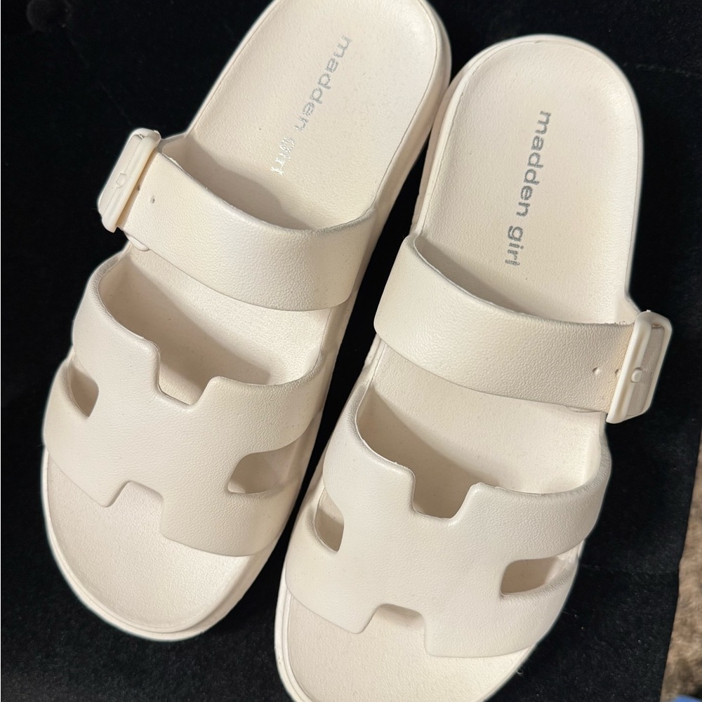 Madden Girl Off-White Slide Sandals